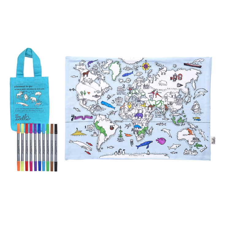 Colour-in World Map and Animal Placemat